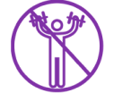 Purple stylized human figure working out, encircled and crossed out, indicating prohibition or restriction.